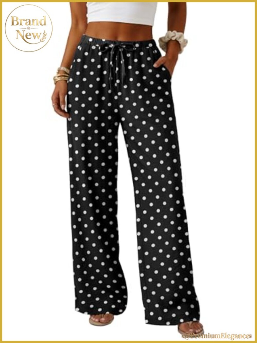 Wide Leg Drawstring Elastic Waist Palazzo Pants Linen-Textured
